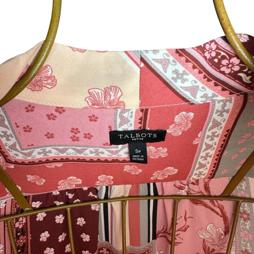 Talbots Tie Neck Top Rose Patchwork Pattern Long … - image 8